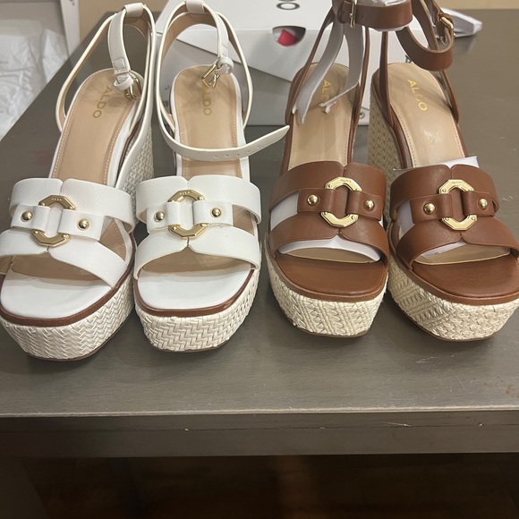 Aldo White and Brown Wedge Sandals with Jute Soles - Picture 1 of 3